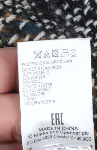 Marks and Spencer Women Grey Checked Wool Blend Mid-Length Coat Size 14