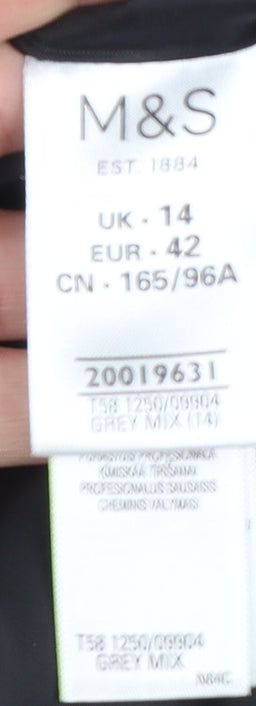 Marks and Spencer Women Grey Checked Wool Blend Mid-Length Coat Size 14