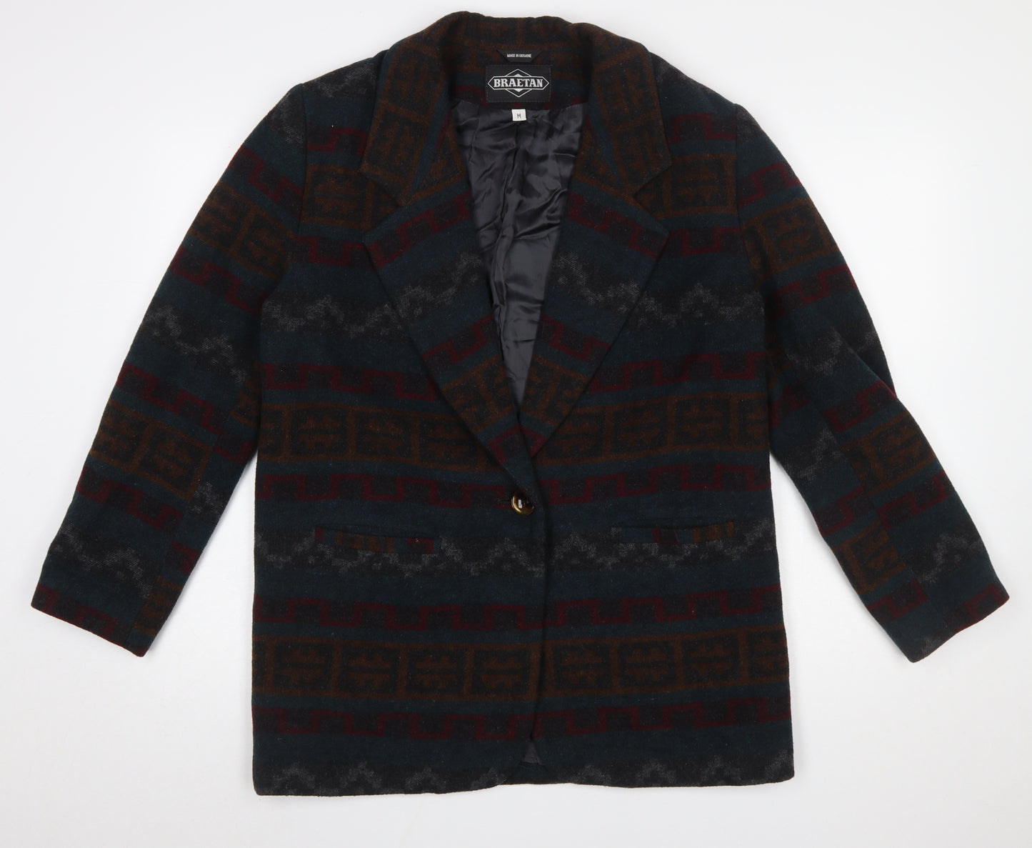 Braetan Womens Multicoloured Wool Blend Geometric Blazer M