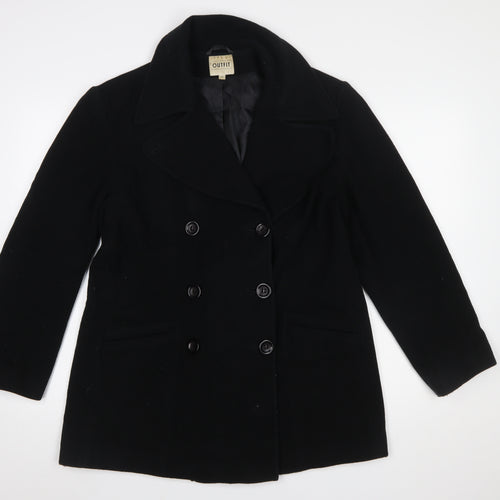 Outfit Womens Black Wool Cashmere Blend Pea Coat Size 14