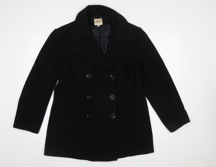 Outfit Womens Black Wool Cashmere Blend Pea Coat Size 14