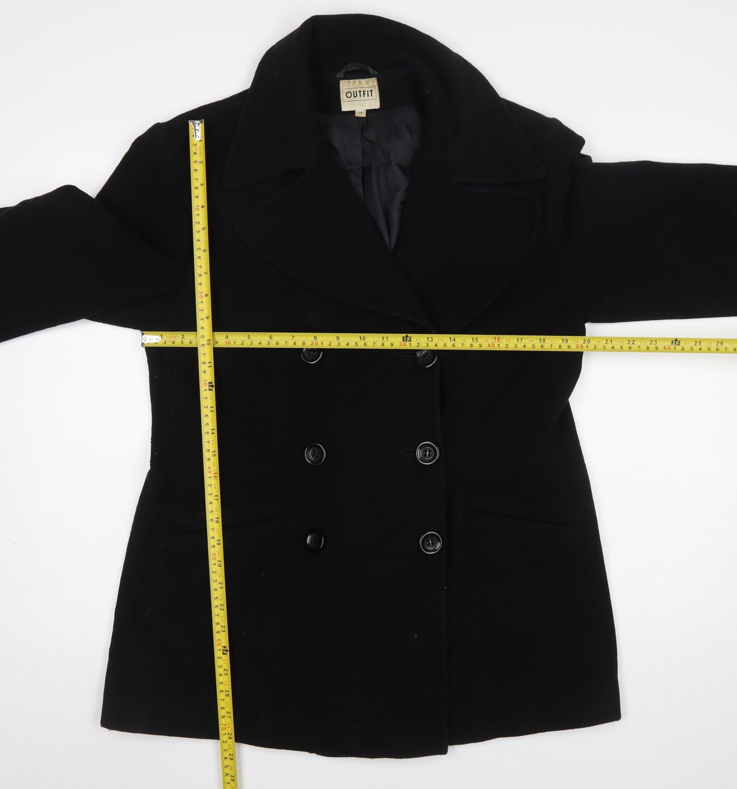 Outfit Womens Black Wool Cashmere Blend Pea Coat Size 14