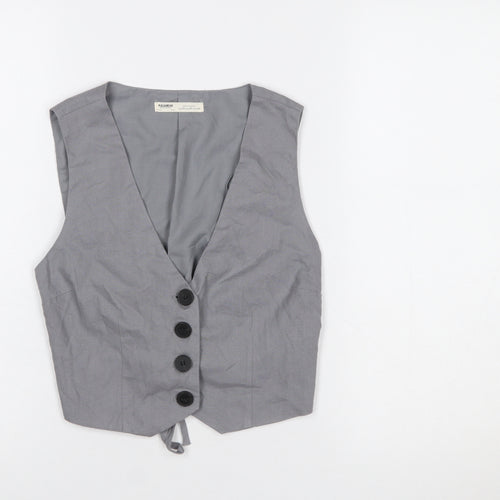 Pull&Bear Women's Grey XS Sleeveless Button Waistcoat