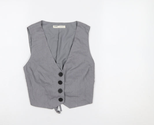 Pull&Bear Women's Grey XS Sleeveless Button Waistcoat