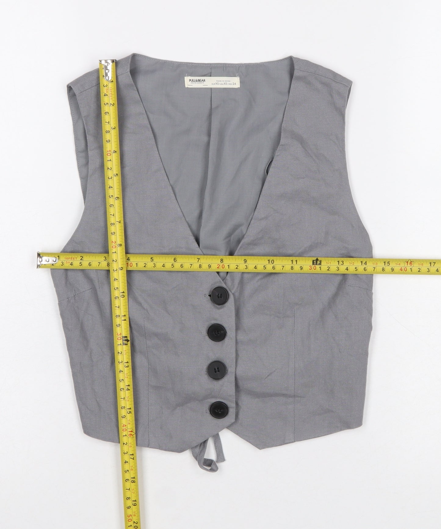 Pull&Bear Women's Grey XS Sleeveless Button Waistcoat