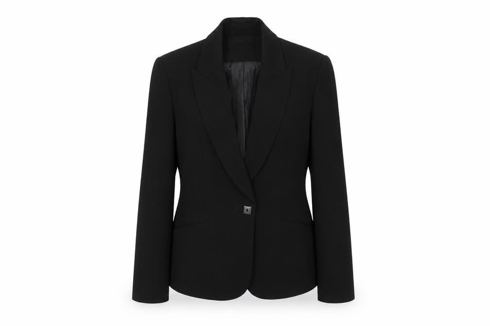 Front view of J.Taylor women’s black, size UK 10, single-breasted blazer