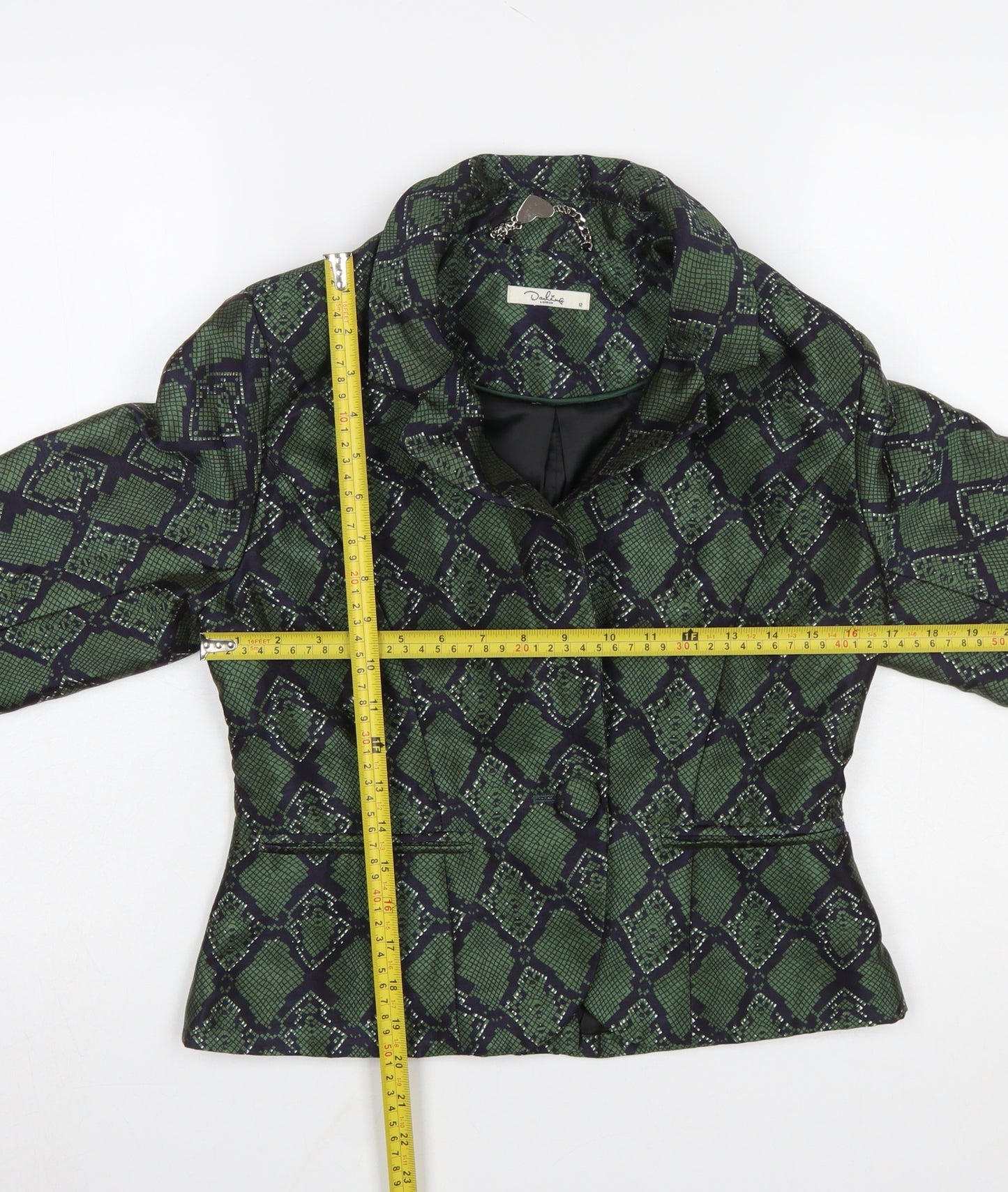 Darling London Green Geometric Jacquard Blazer Women's Size 12