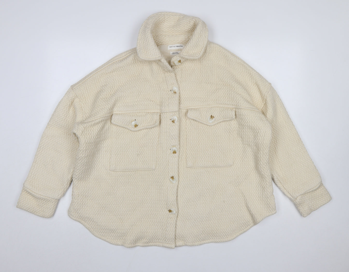 Native Youth Women Beige Cotton Button Jacket Size S