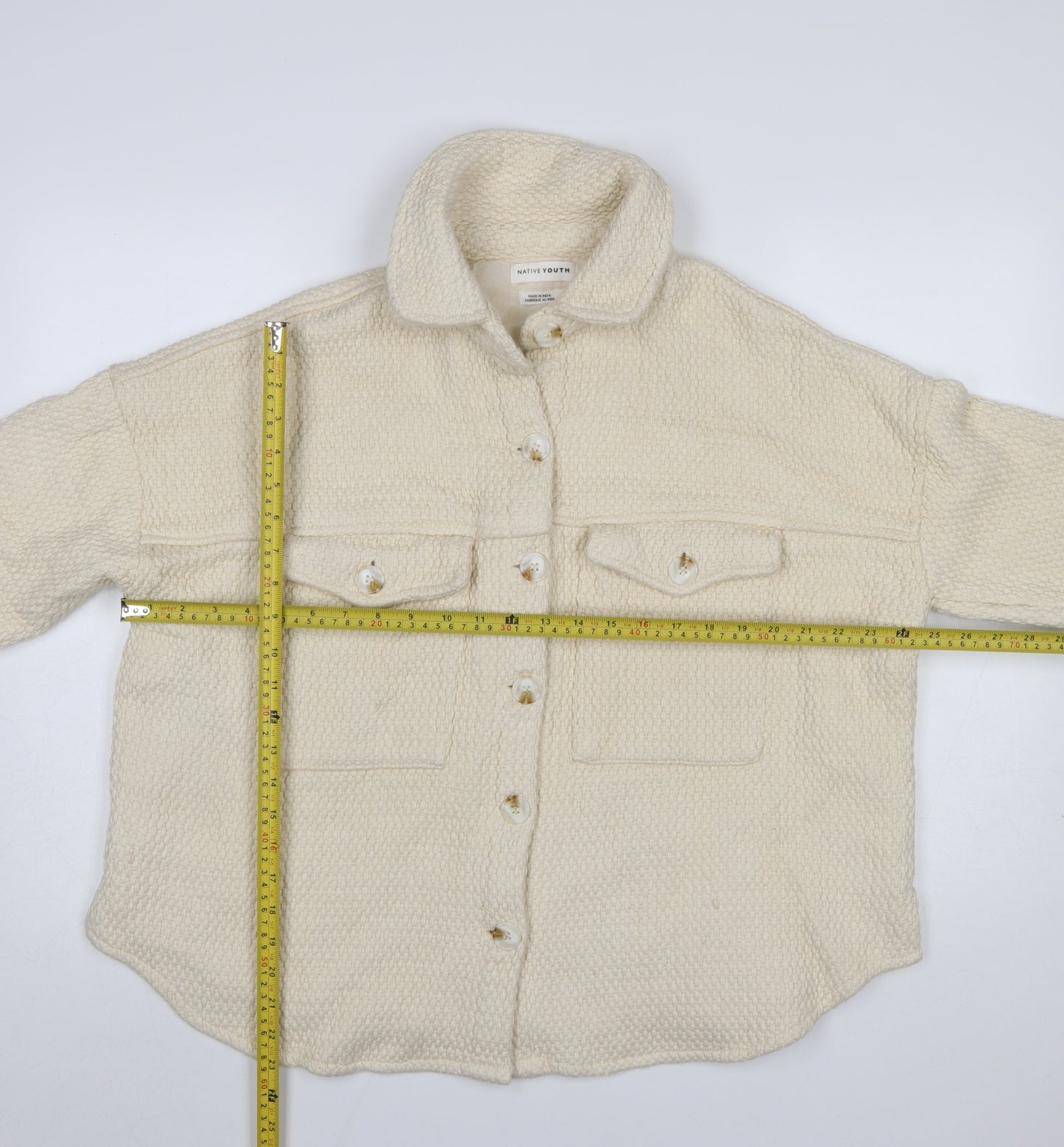 Native Youth Women Beige Cotton Button Jacket Size S