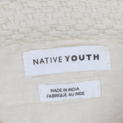 Native Youth Women Beige Cotton Button Jacket Size S