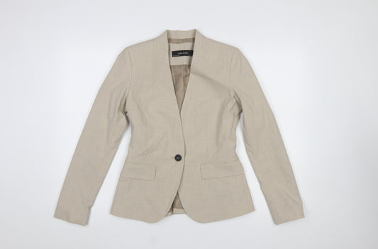 Zara Basic Beige Women's Size 6 Slim Fit Single Breasted Blazer