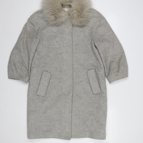 OZZO Women’s Grey Wool Fur Collar Long Overcoat Size 8