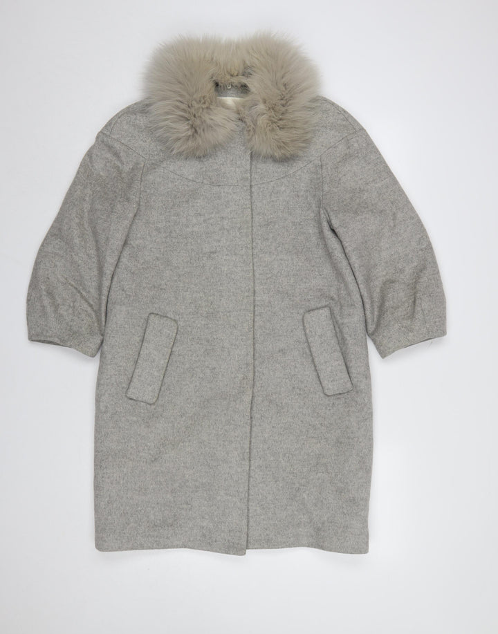 OZZO Women’s Grey Wool Fur Collar Long Overcoat Size 8