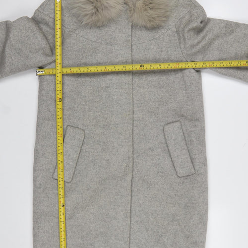 OZZO Women’s Grey Wool Fur Collar Long Overcoat Size 8
