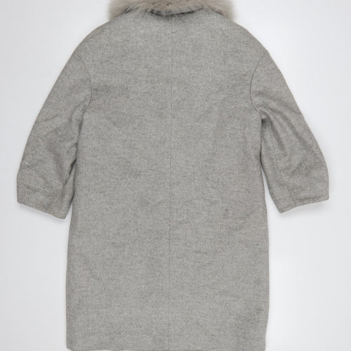 OZZO Women’s Grey Wool Fur Collar Long Overcoat Size 8