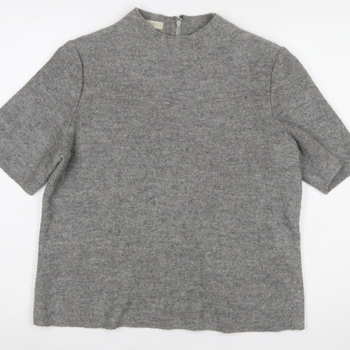 Hobbs Women Grey Wool Blend Mock Neck Short Sleeve Jumper UK 14