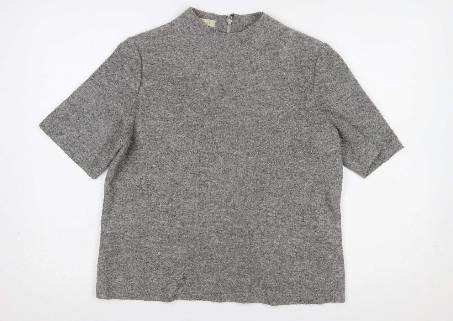Hobbs Women Grey Wool Blend Mock Neck Short Sleeve Jumper UK 14