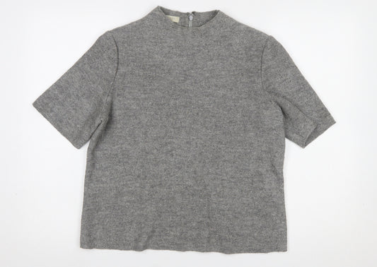 Hobbs Women Grey Wool Blend Mock Neck Short Sleeve Jumper UK 14
