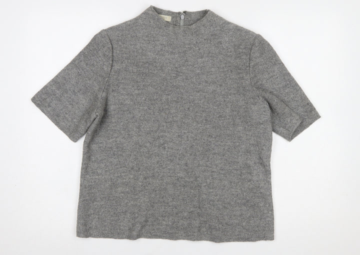 Hobbs Women Grey Wool Blend Mock Neck Short Sleeve Jumper UK 14