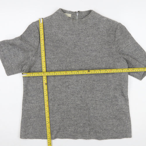 Hobbs Women Grey Wool Blend Mock Neck Short Sleeve Jumper UK 14