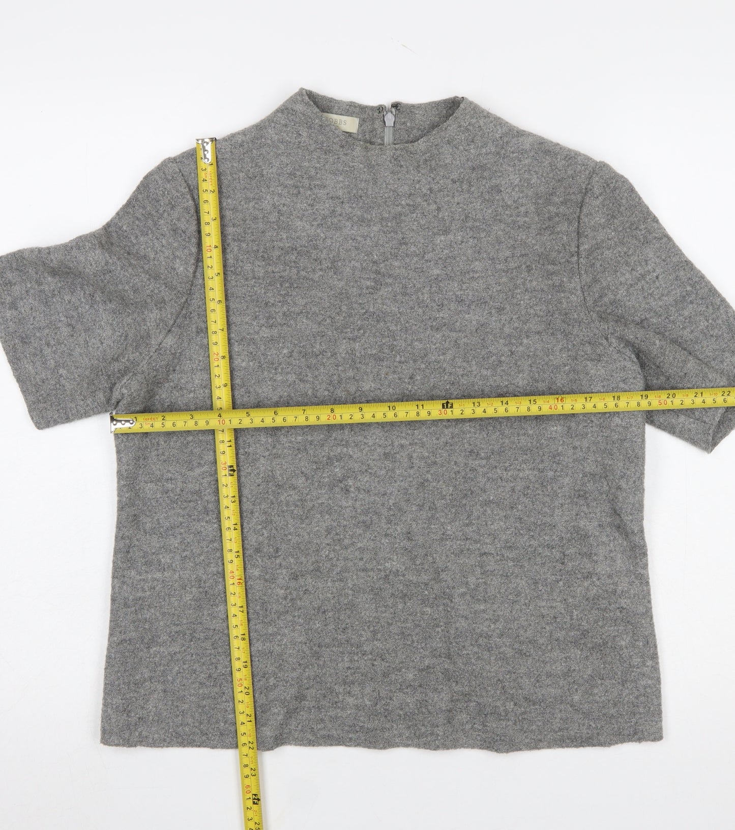 Hobbs Women Grey Wool Blend Mock Neck Short Sleeve Jumper UK 14