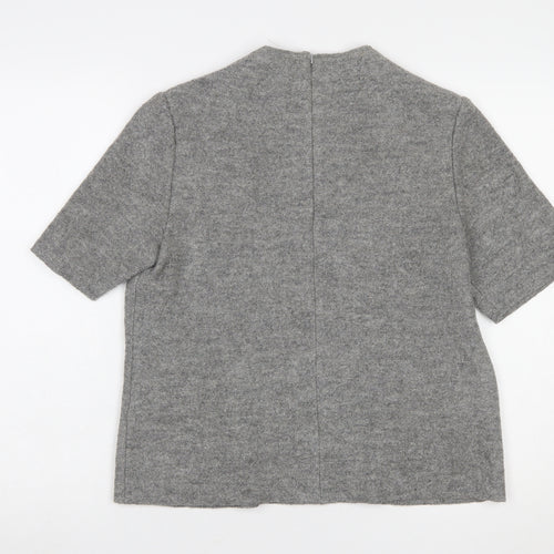 Hobbs Women Grey Wool Blend Mock Neck Short Sleeve Jumper UK 14