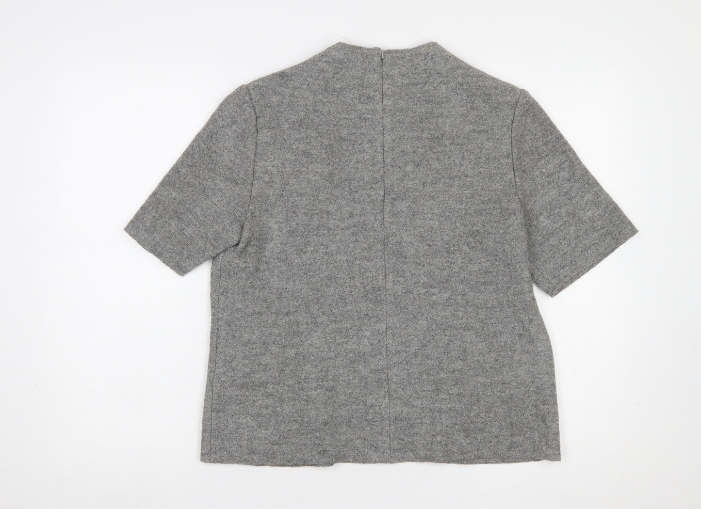Hobbs Women Grey Wool Blend Mock Neck Short Sleeve Jumper UK 14