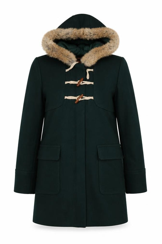 Front view of Comptoir des Cotonniers Women's Green Wool Duffle Coat, size 8