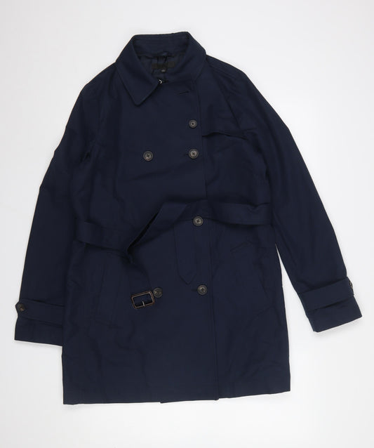 Uniqlo Women's Blue Mid-Length Trench Coat Size M Classic Style