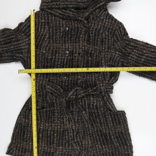 New Look Women’s Brown Check Belted Hooded Pea Coat UK 10