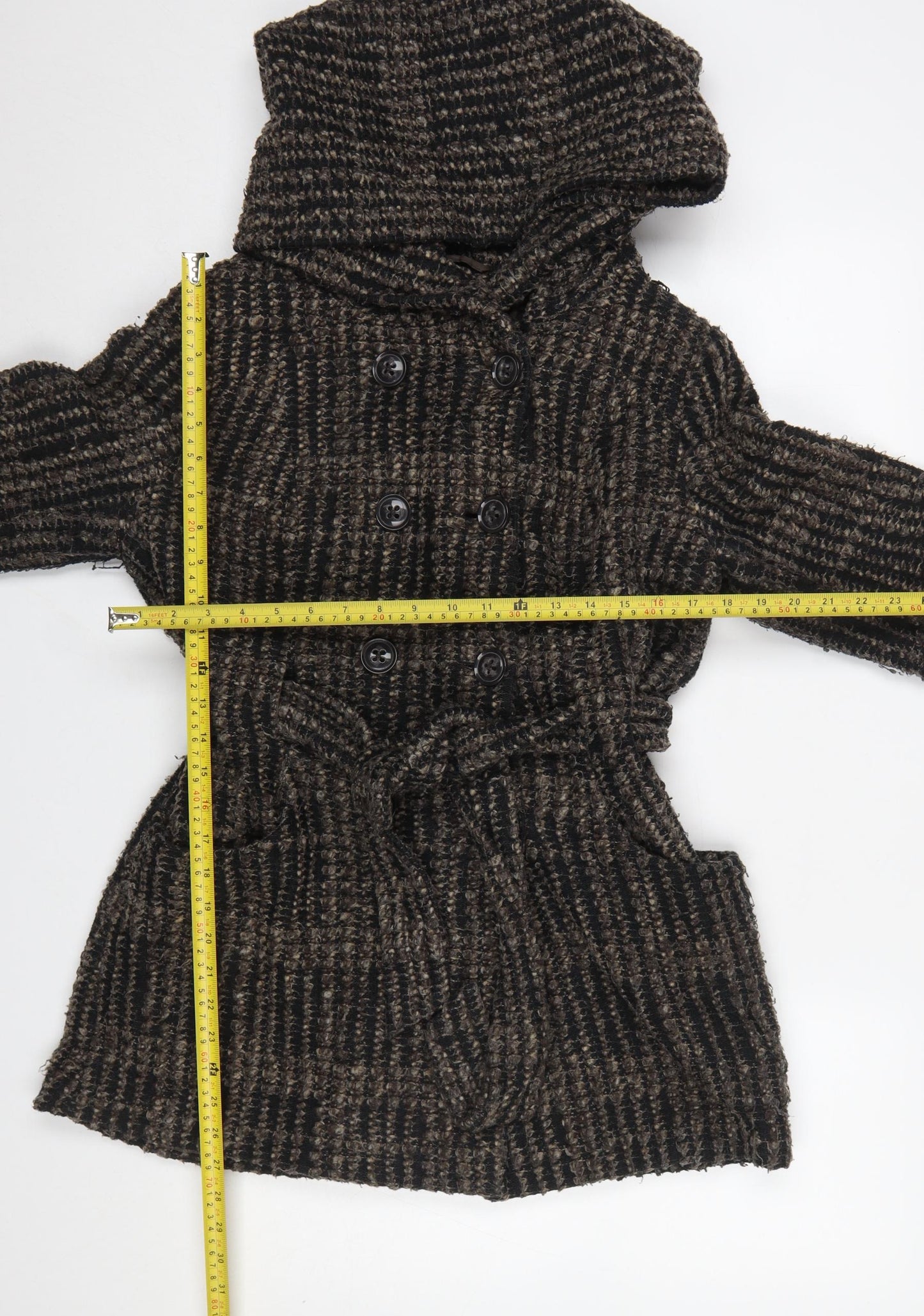 New Look Women’s Brown Check Belted Hooded Pea Coat UK 10
