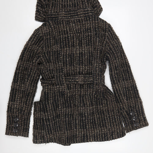 New Look Women’s Brown Check Belted Hooded Pea Coat UK 10