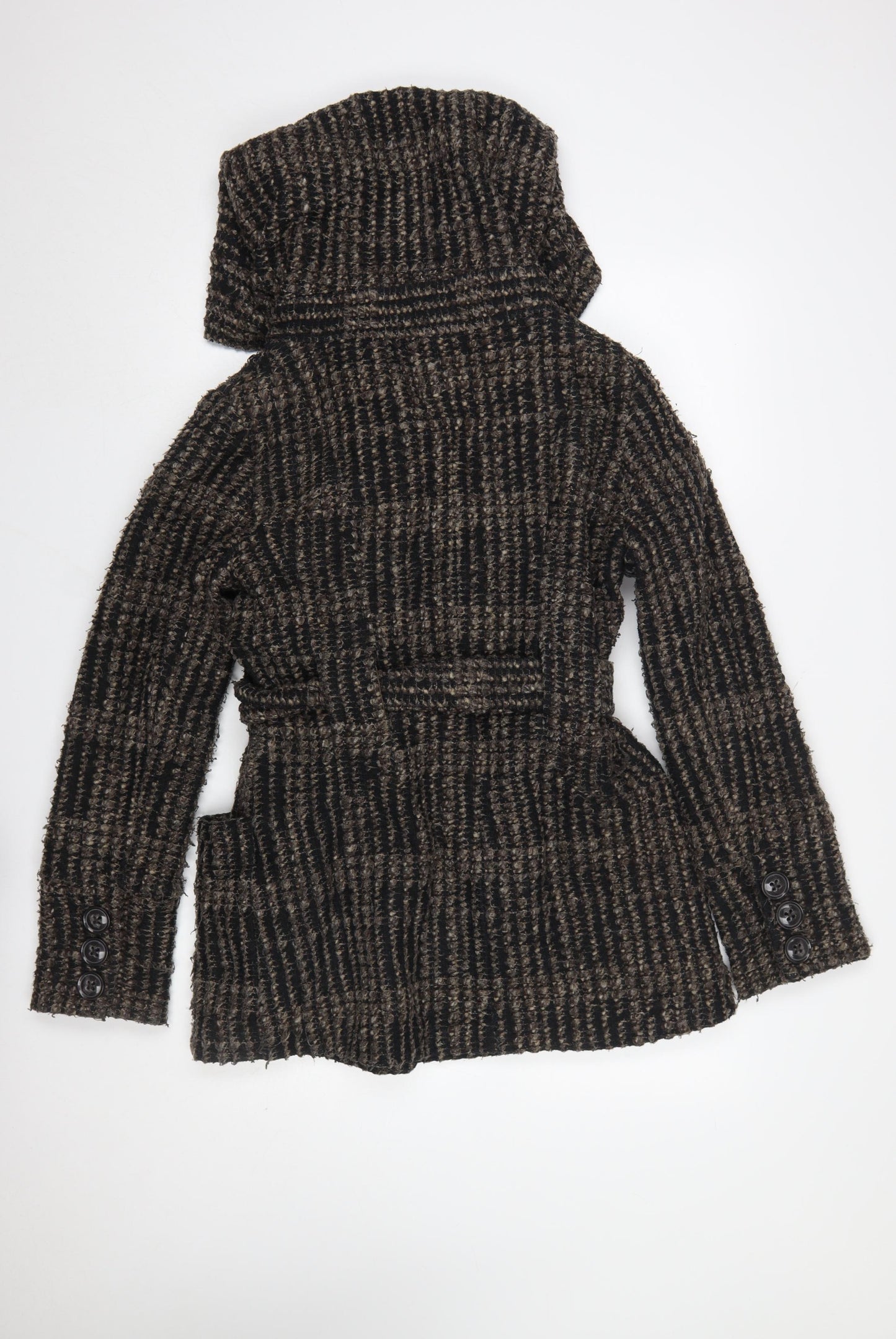 New Look Women’s Brown Check Belted Hooded Pea Coat UK 10