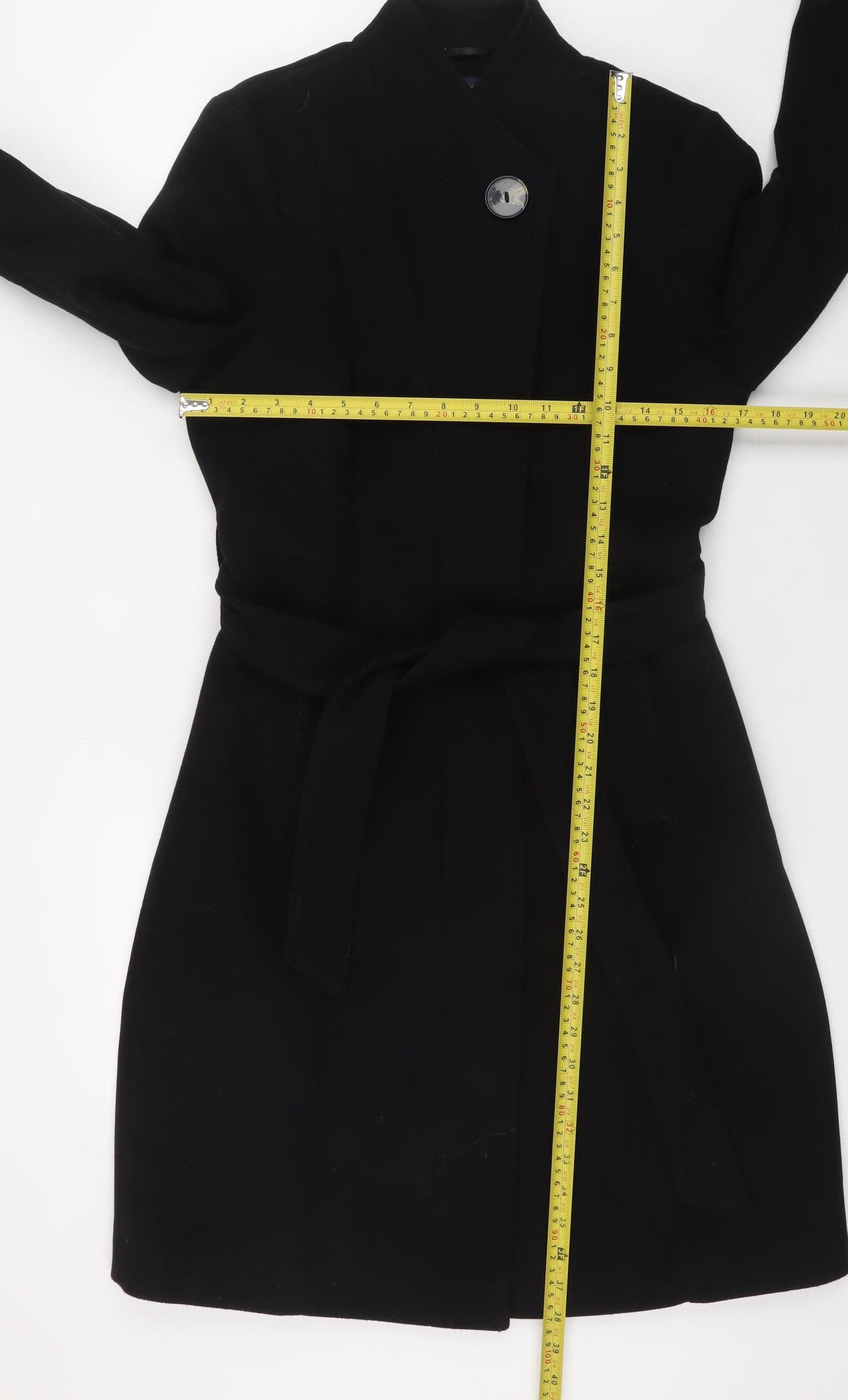 Marks and Spencer Women's Black Long Belted Overcoat Size 12