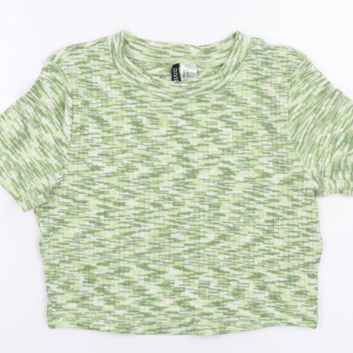 H&M Divided Women Green Cropped Knit T-Shirt Size 12