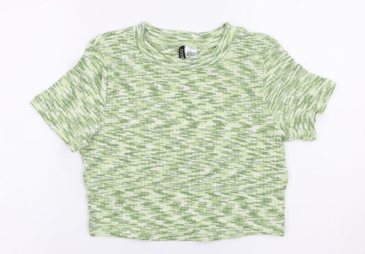 H&M Divided Women Green Cropped Knit T-Shirt Size 12