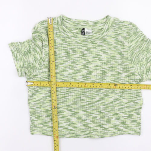 H&M Divided Women Green Cropped Knit T-Shirt Size 12