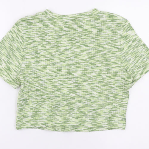 H&M Divided Women Green Cropped Knit T-Shirt Size 12