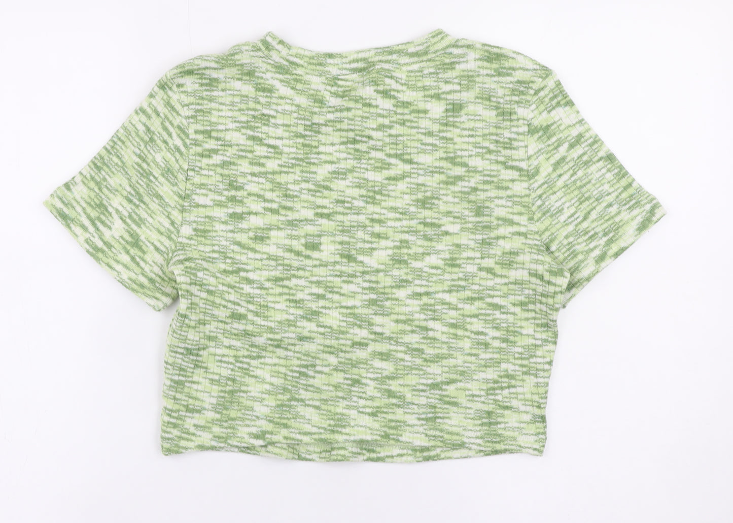 H&M Divided Women Green Cropped Knit T-Shirt Size 12