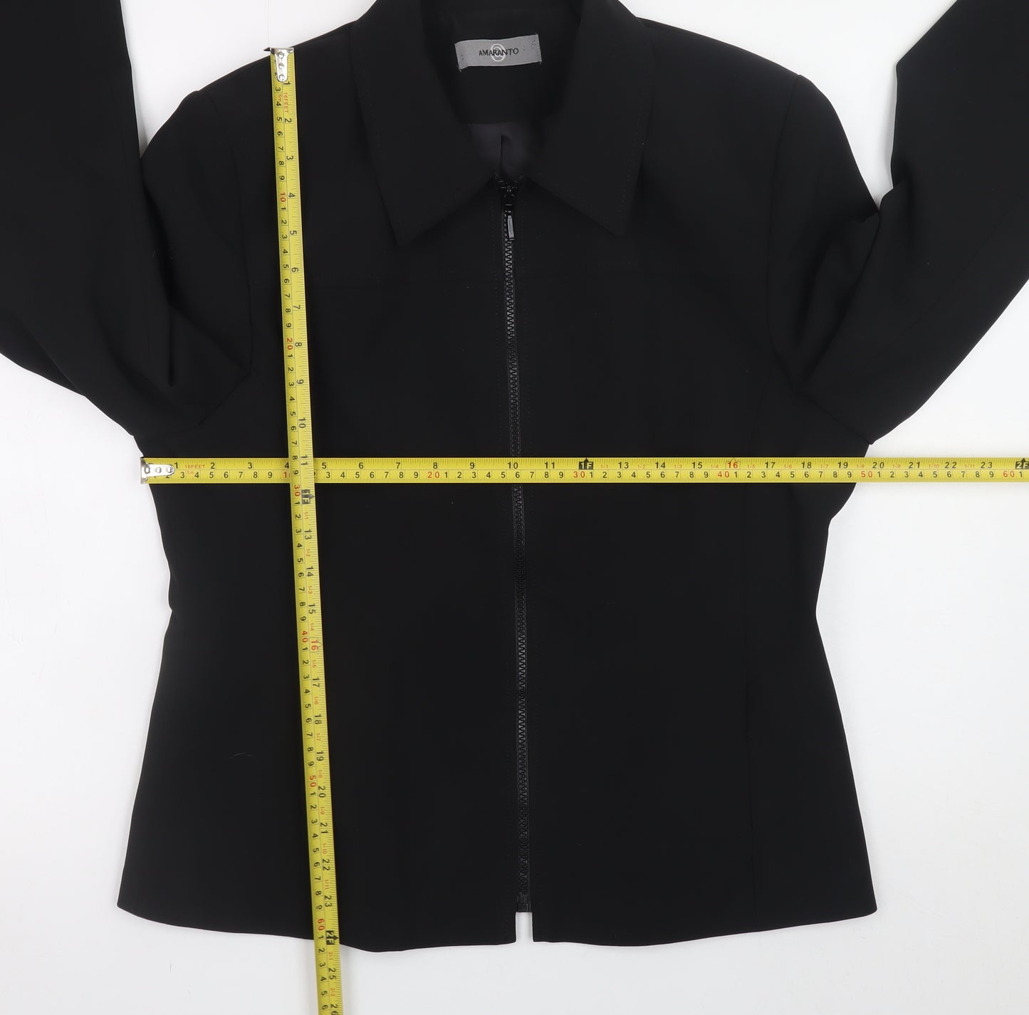 Amaranto Women Black Size 14 Slim Fit Full Zip Jacket