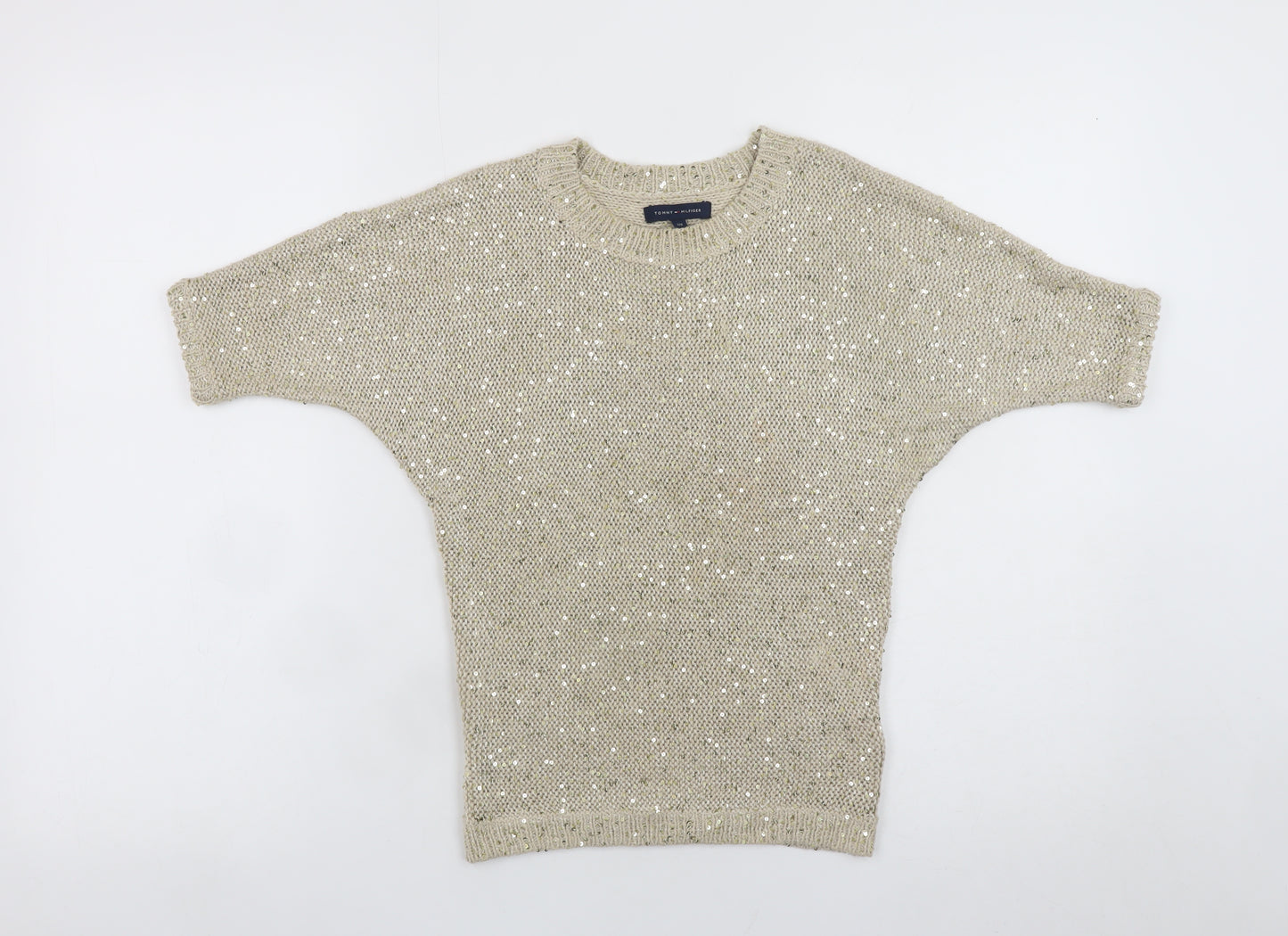 Tommy Hilfiger Teens Beige Sequin Knit Cropped Blouse Size 8