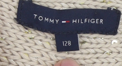 Tommy Hilfiger Teens Beige Sequin Knit Cropped Blouse Size 8