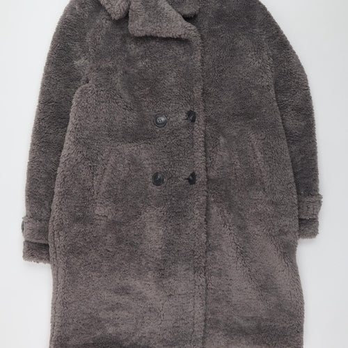 Papaya Womens Grey Long Faux Fur Overcoat Size 10 Winter Warm