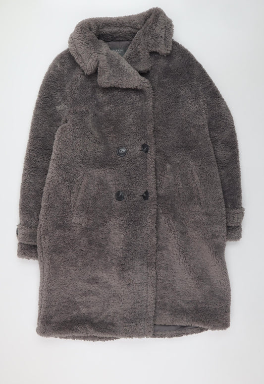 Papaya Womens Grey Long Faux Fur Overcoat Size 10 Winter Warm