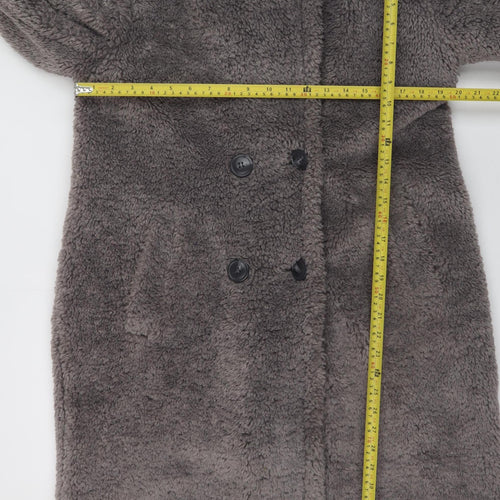 Papaya Womens Grey Long Faux Fur Overcoat Size 10 Winter Warm