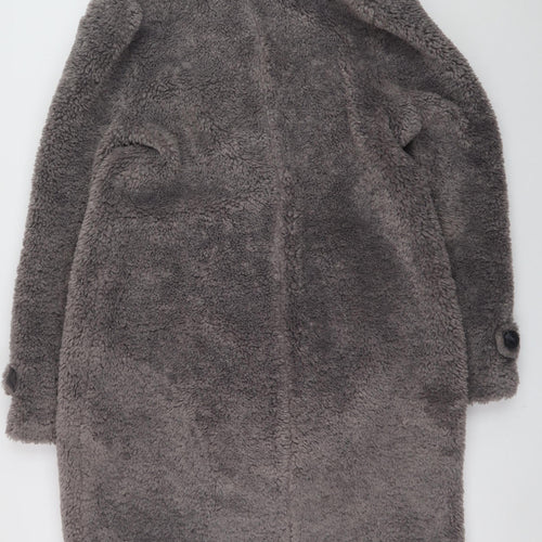 Papaya Womens Grey Long Faux Fur Overcoat Size 10 Winter Warm