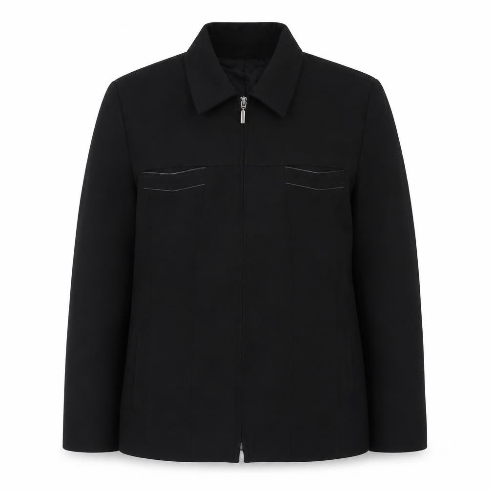 Front view of Gelco women’s black, size UK 14, full zip collared jacket