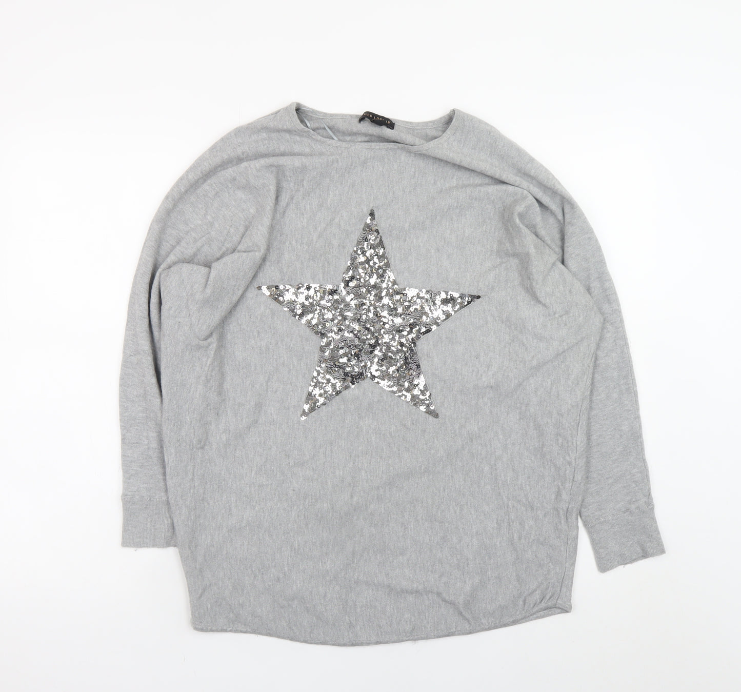 QED London Women's Grey Sequin Star Jumper M/L Relaxed Fit Knitwear