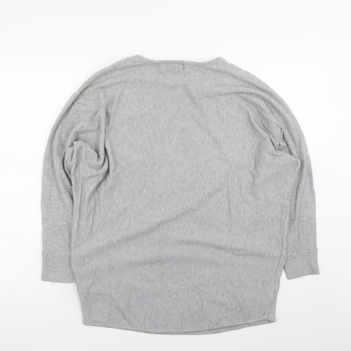 QED London Women's Grey Sequin Star Jumper M/L Relaxed Fit Knitwear
