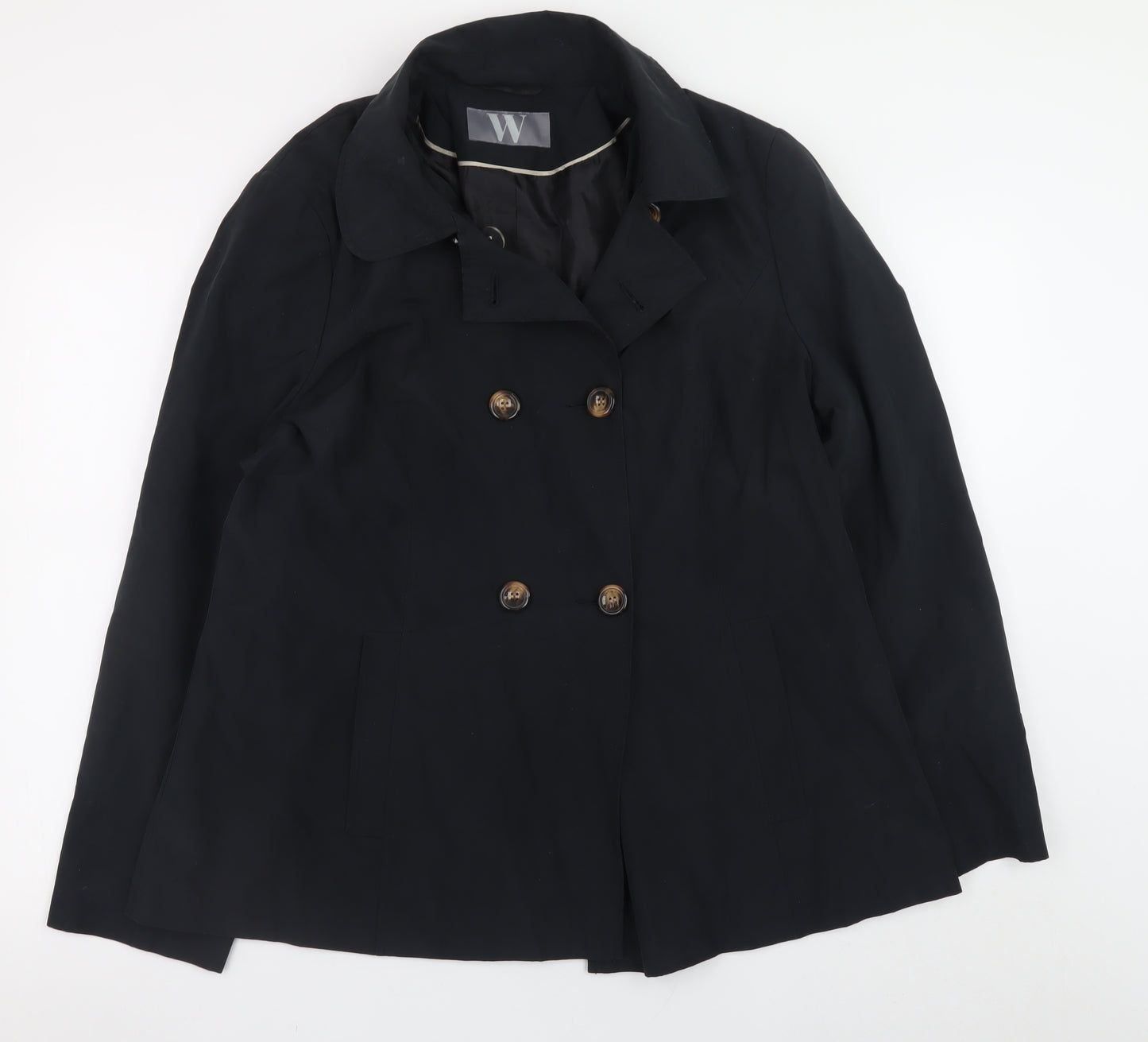 BHS Women Black Size 18 Pea Coat Cotton Blend Mid-Length Jacket